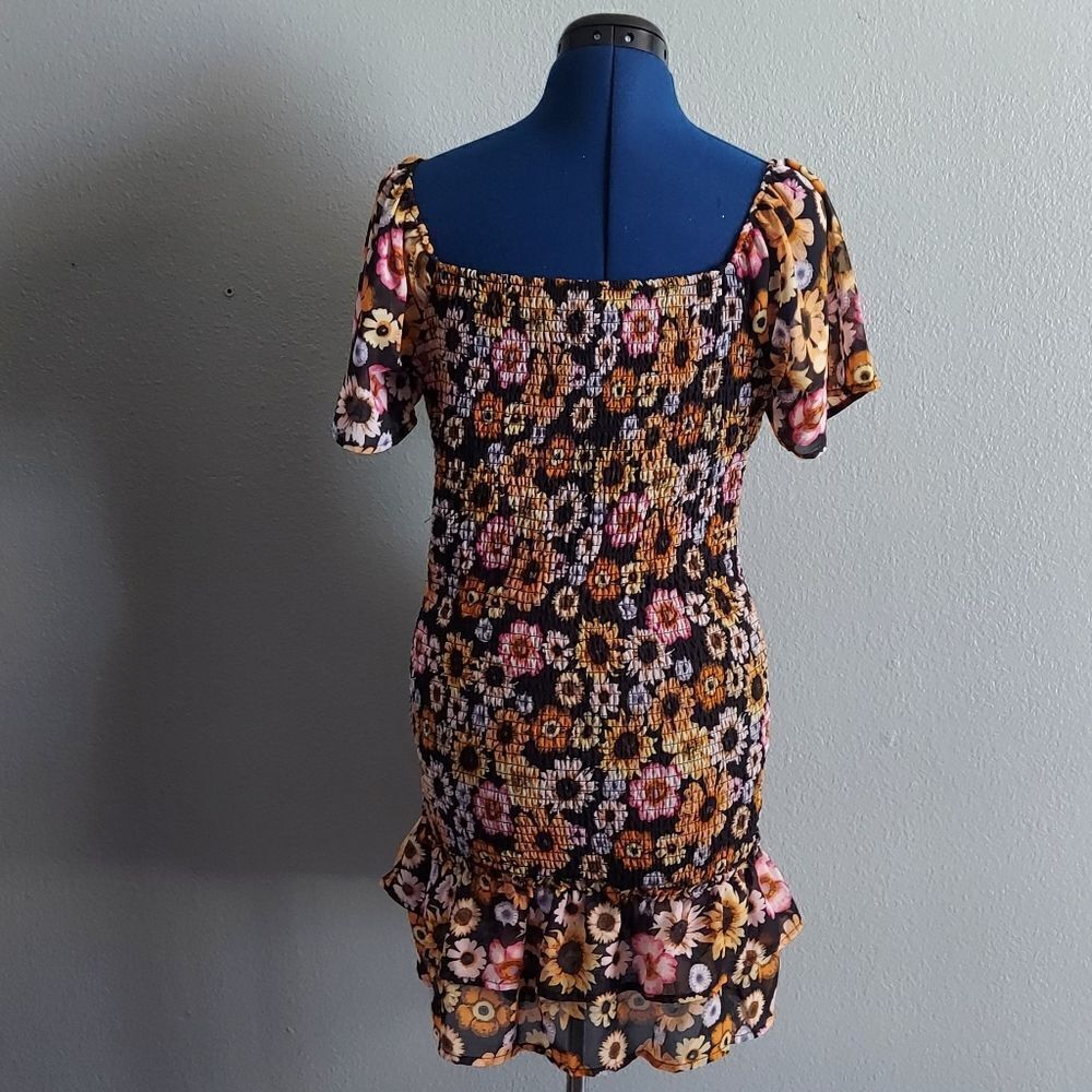 Justify Floral Print Cut Out Ruffle Hem Ruched Mini Dress Large - Picture 3 of 7